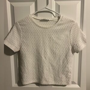 Zara White Cropped Short Sleeve Top